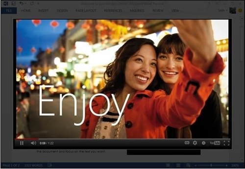 Word2013支持直接插入播放网络视频