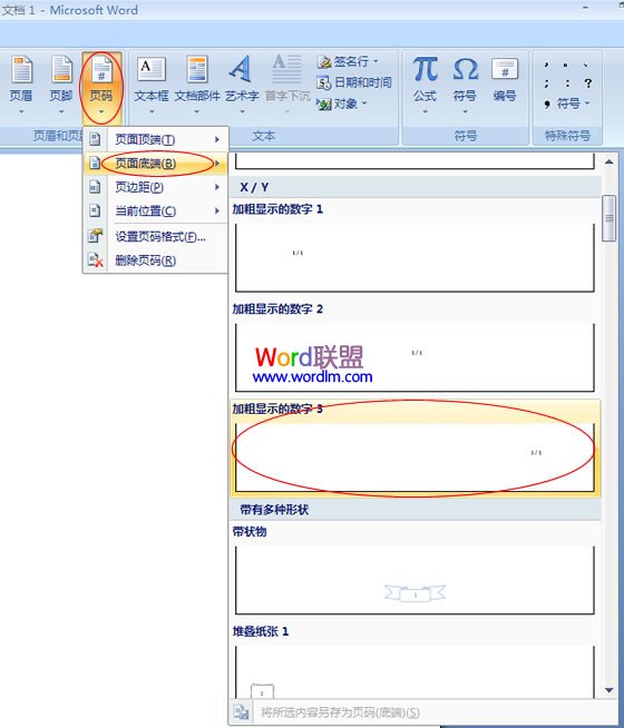 Word2007自定义设置页码样式