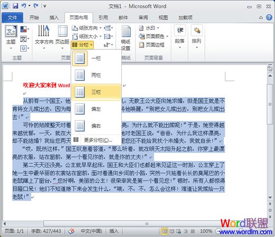 Word2010如何分两栏、三栏、多栏技巧