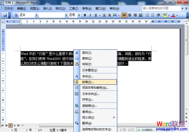 Word2003中怎么样调整行距