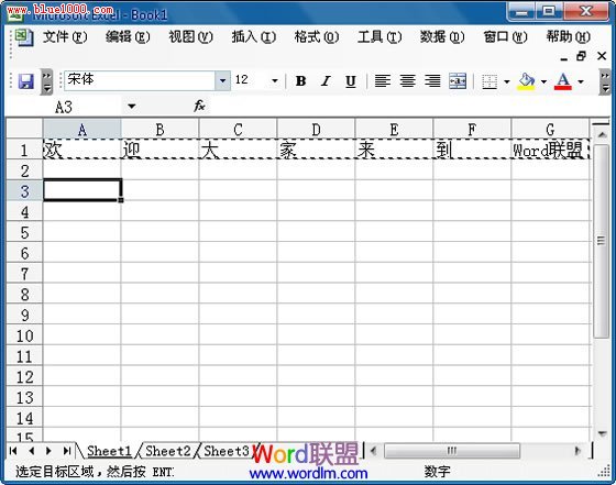 Excel2003中复制行数据到列中