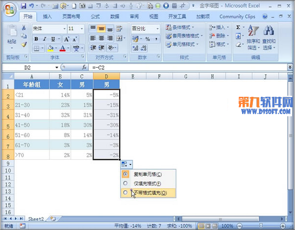 Excel制作双向条形图的方法