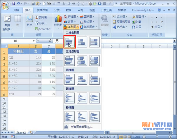 Excel制作双向条形图的方法