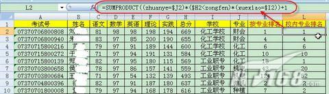 Excel用SUMPRODUCT实现有条件排名