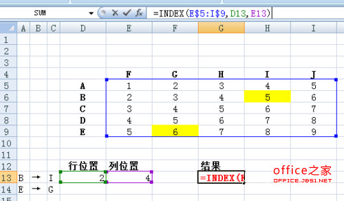 Excel2007表中如何快速查找特定行列交叉单元格