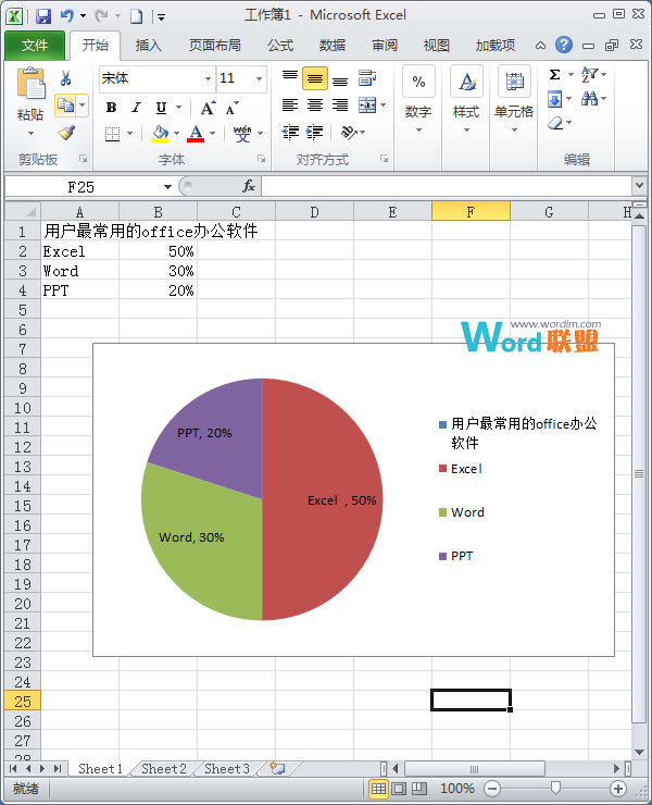 Excel2010简单扇形统计图的制作