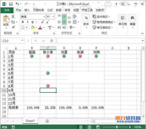 Excel2013如何用红灯图标记录工作情况