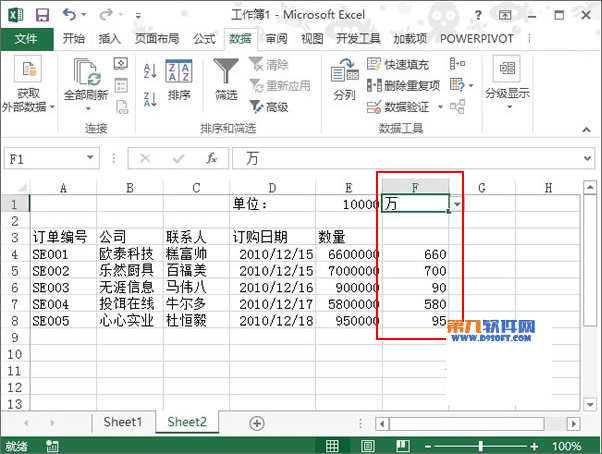 Excel2013如何设置数据以百万单位显示