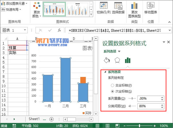 Excel2013制作实际与预测对比的图表