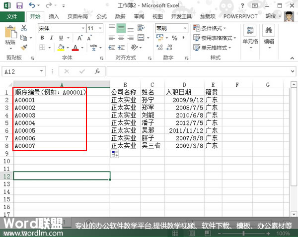 利用Text函数在Excel 2013中建立顺序编号