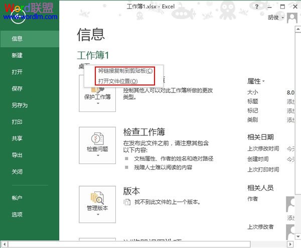 找到Excel2013当前文档的路径三种方法