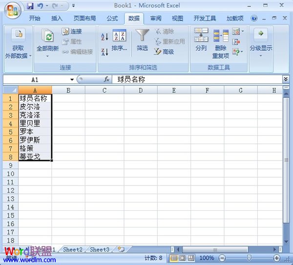 Excel2007表格中将排序设为笔画排序