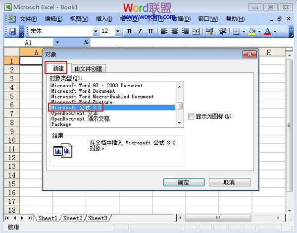 Excel2003中插入公式编辑器