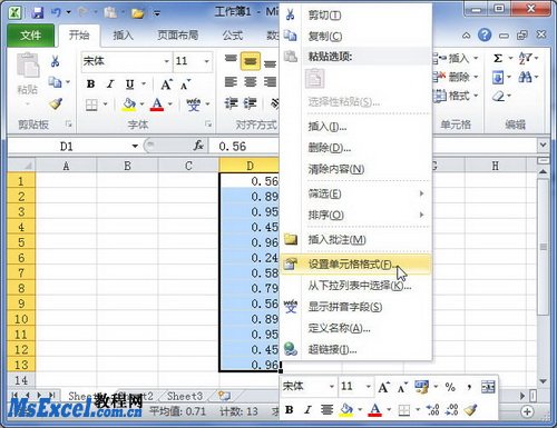 Excel2010中设置百分比数字格式