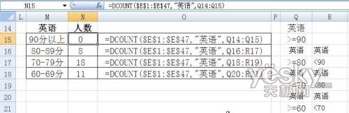 Excel2007五个函数统计学生期末考试分数段