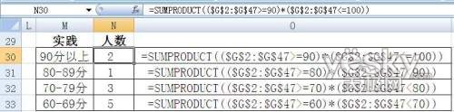 Excel2007五个函数统计学生期末考试分数段