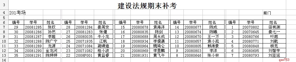 EXCEL表安排考室座表