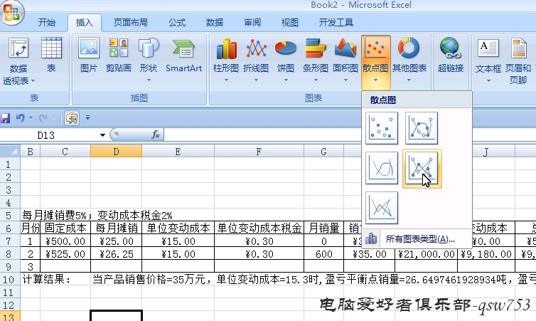 EXCEL算盈亏平衡