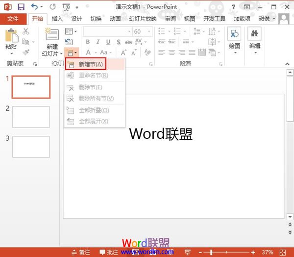 利用节来管理PowerPoint2013幻灯片