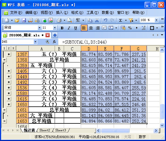 WPS表格制作期末学生成绩检测汇总表