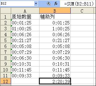 如何用WPS表格计算通话记录的合计时间