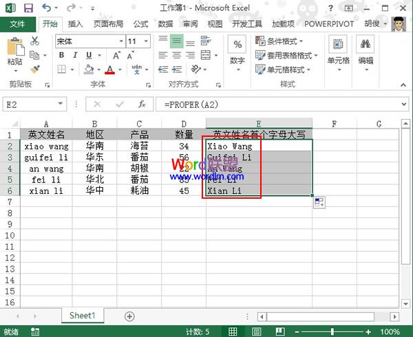 Excel2013中英文名字的首字母快速转为大写