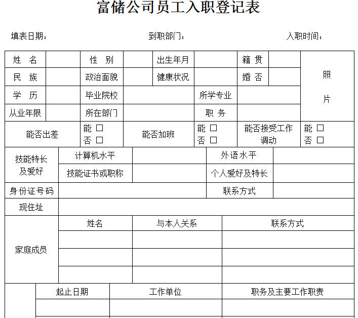 2016年员工入职登记表