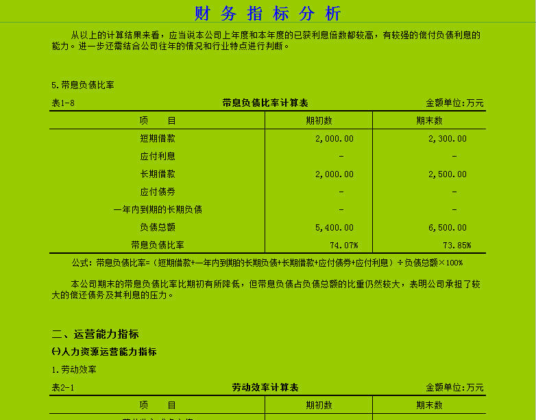 财务报表数据分析模板