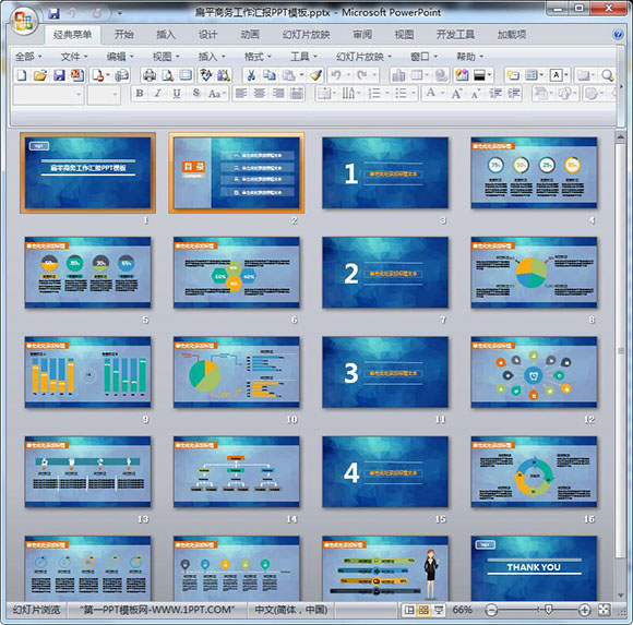 2016扁平商务工作汇报PPT模板