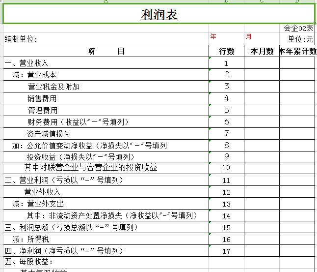 2016利润表表格下载