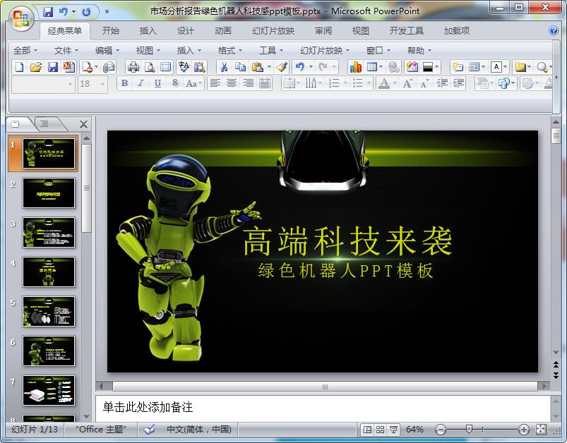 市场分析报告绿色机器人科技感ppt模板