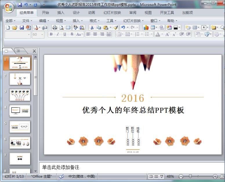 优秀个人述职报告2015年终工作总结ppt模板
