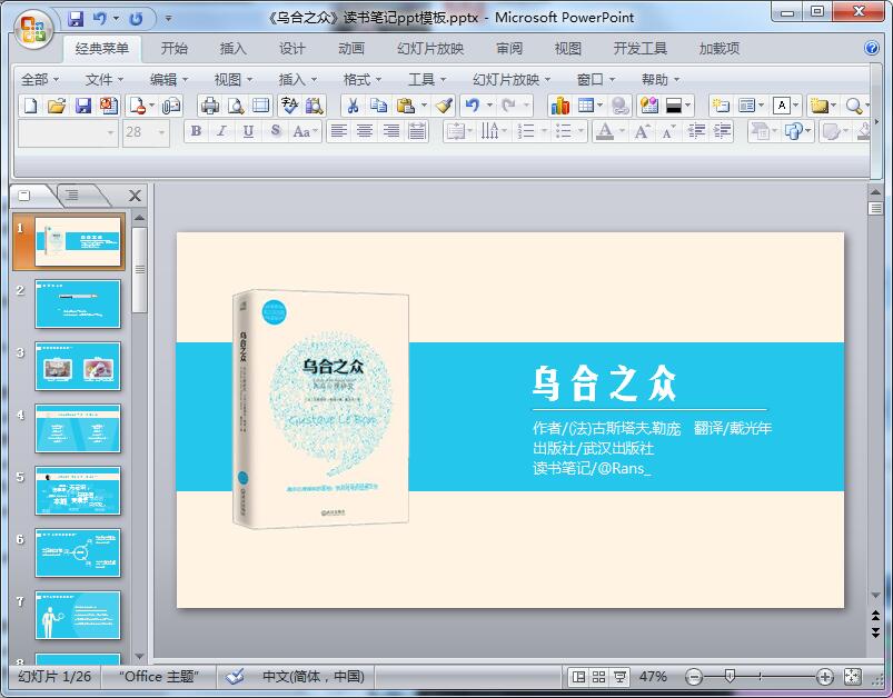 《乌合之众》读书笔记ppt模板