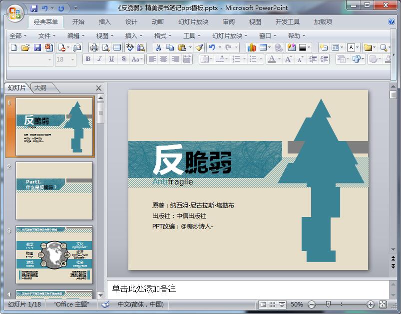 《反脆弱》精美读书笔记ppt模板
