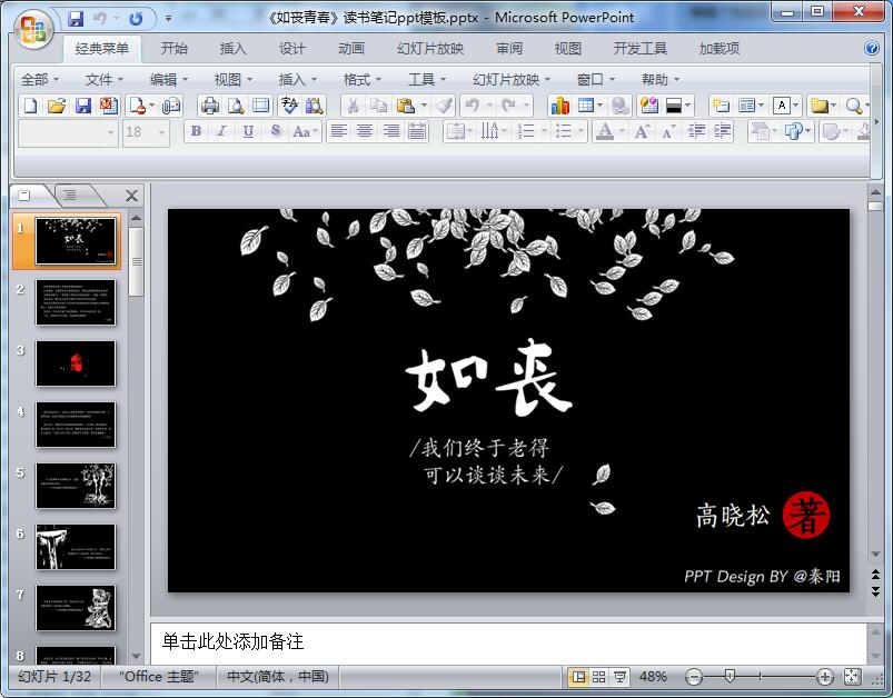 《如丧青春》读书笔记ppt模板
