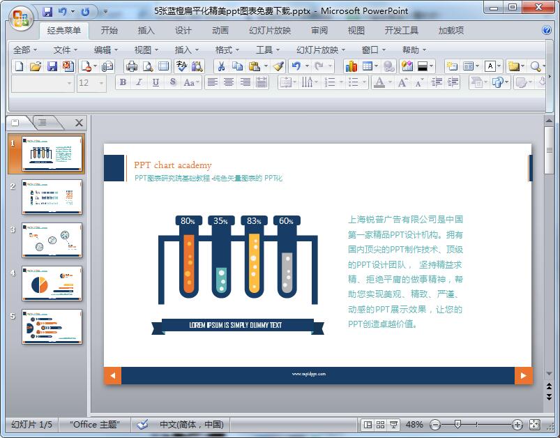 5张蓝橙扁平化精美ppt图表免费下载