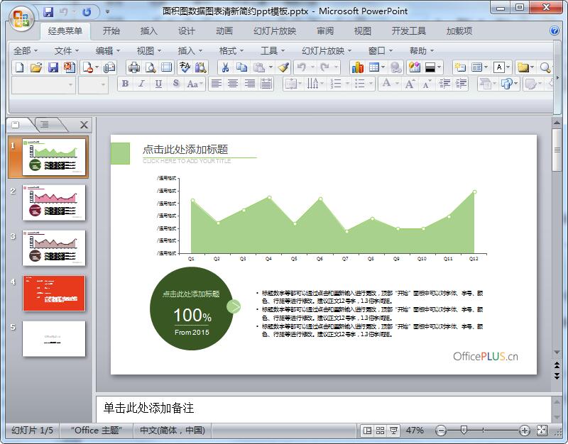 面积图数据图表清新简约ppt模板