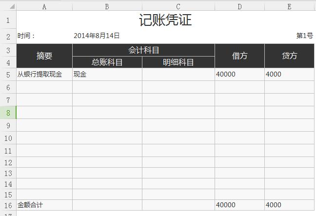 记账凭证Excel图表模板