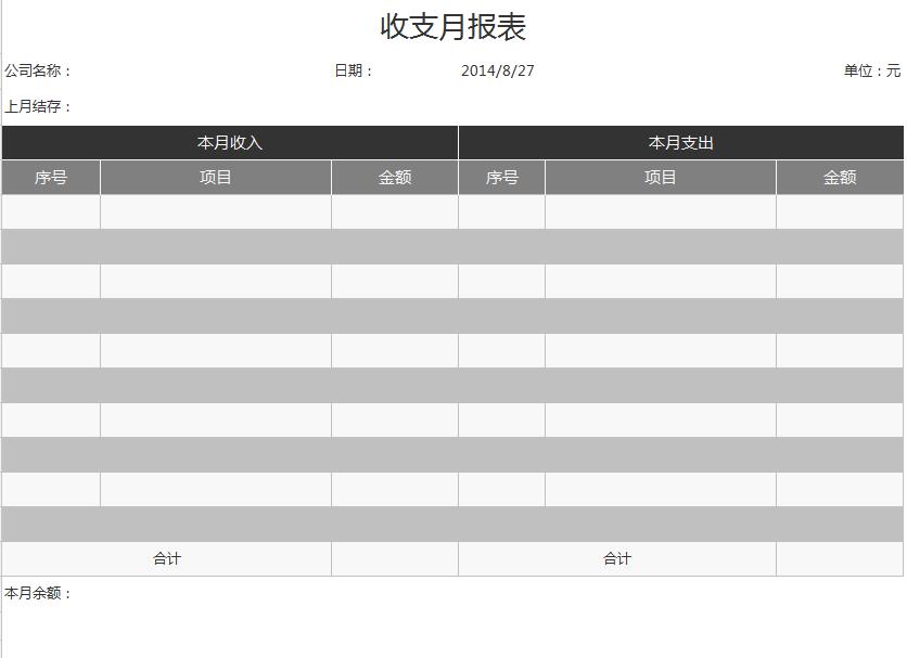 收支月报表Excel图表模板