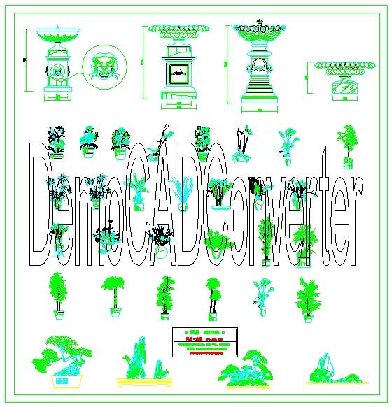 喷泉、经典盆景CAD图纸