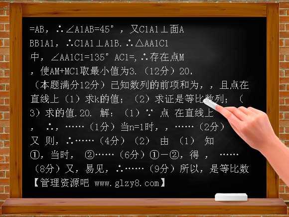 张掖实验中学高三2008-2009学年第一学期期末数学试题