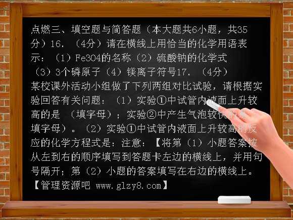 2009年湛江市初中学业考试化学试题答案