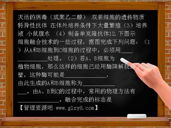 湖南省宁乡县实验中学生物基础达标测试2-2-2 动物细胞融合与单克隆抗体（选修3）