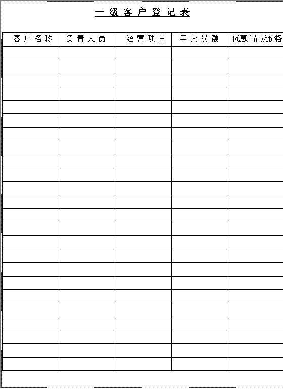 一级客户登记表Word模板