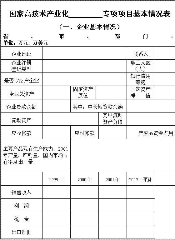 专项项目基本情况表Word模板