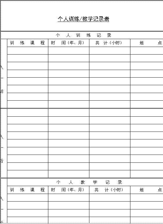 个人训练教学记录表Word模板