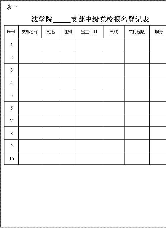 中级党课报名登记表Word模板