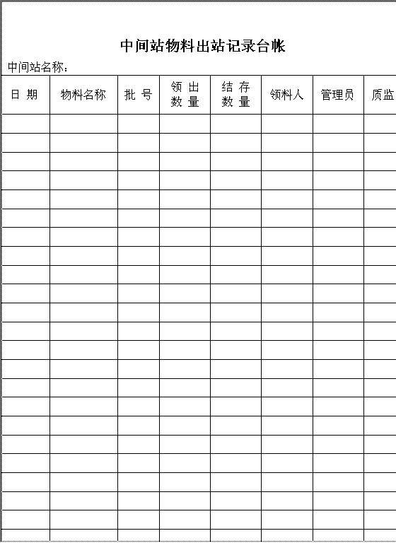 中间站物料出站记录台帐Word模板