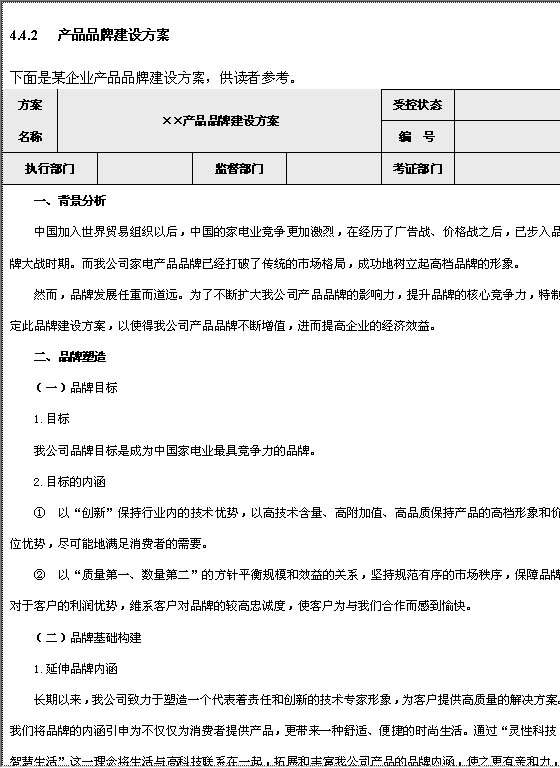 产品品牌建设方案范文Word模板