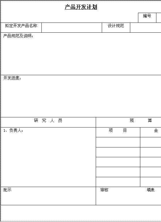 产品开发计划Word模板